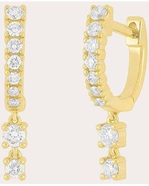 EF Collection Diamond Double Drop Mini Huggie Earrings - Metallic