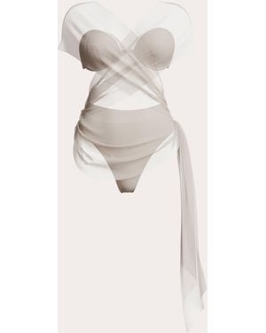 Andrea Iyamah Andes Gathered Mesh Cutout One-Piece - Natural