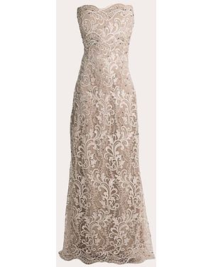 Francisco Arce Yari Embellished Lace Strapless Gown - Natural