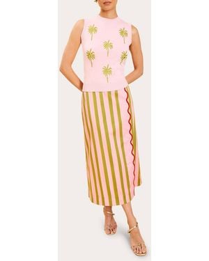 mestiza Joyah Stripe Poplin Scalloped Midi Skirt Cotton/Spandex - Pink