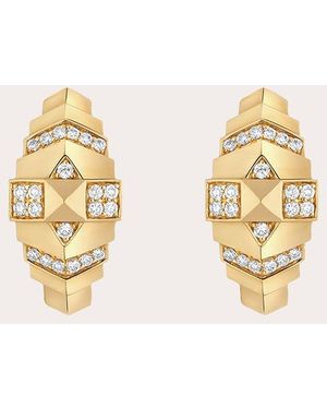 Statement Paris Diamond Rockaway Mini Pyramid Hoop Earrings - Metallic
