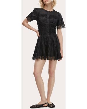 Waimari Violetta Embroidered Lace Linen Mini Dress - Black