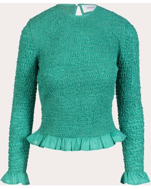 Merlette Verdure Voile Smocked Ruffle Long-Sleeve Top - Green