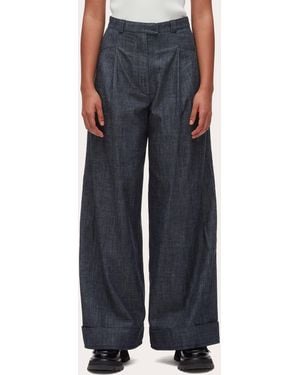 3.1 Phillip Lim Denim Chambray Pleated Wide-Leg Pants - Blue