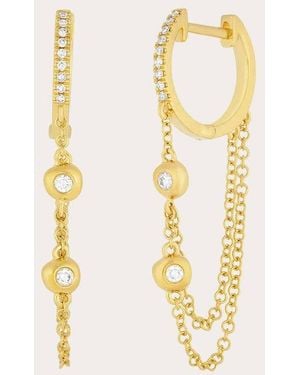 EF Collection Diamond Pillow Chain Mini Huggie Earrings - Metallic