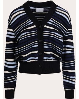 Merlette Aluna Intarsia Knit V-Neck Cardigan Cotton - Blue