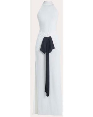 Francisco Arce Sael Gathered Bow Mock Neck Gown - Blue
