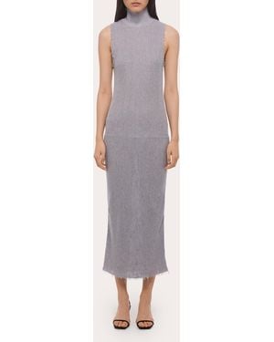 Helmut Lang Sheer Raw-Edge Mock Neck Tank Dress - Gray