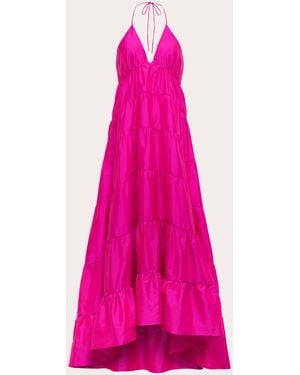 Azeeza Olesia Taffeta Tiered V-Neck Halter Gown - Pink