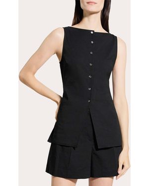Theory Good Linen Boatneck Cutaway Vest Top - Black