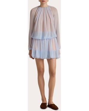 Marina Moscone Silk Chiffon Gathered Long-Sleeve Blouse - Blue
