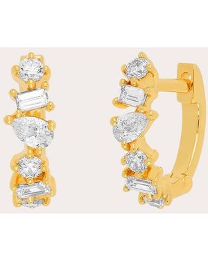 EF Collection Diamond Multifaceted Mini Huggie Earrings - Metallic