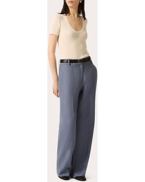 Argent Ribbed Silk-Cotton Scoop Neck T-Shirt - Blue