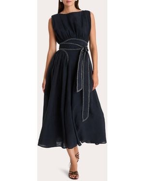 Merlette Verena Stitched Linen Sleeveless Midi Dress - Blue