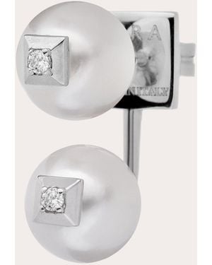 Eera Freshwater Pearl Double Stud Earring - White