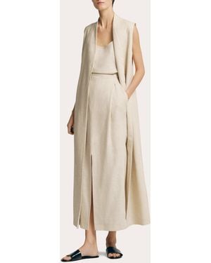 SEV Linen Shawl Collar Long Vest - Natural