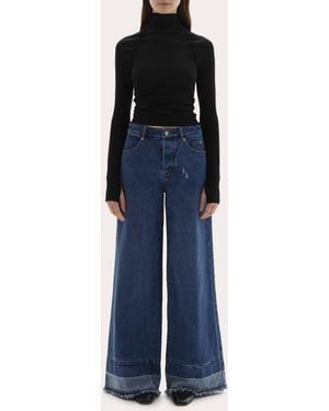 JOAEN Adrianne Washed Raw-Hem Wide-Leg Jeans - Blue