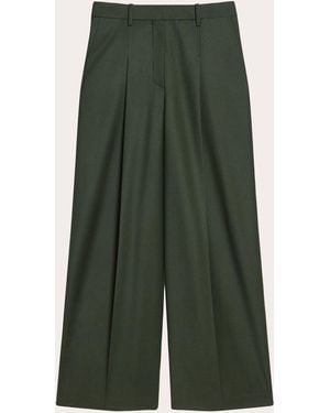 Theory Sleek Flannel Wool Wide Pleated Pants - Green