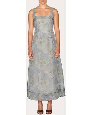 Lia Cohen Self Love Floral Silk Organza A-Line Dress - Gray