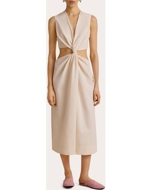 Marina Moscone Cotton Faille Cutout Twist Midi Dress - Natural