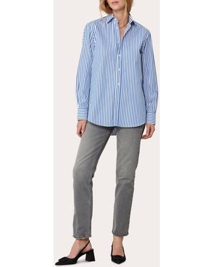 With Nothing Underneath The Boyfriend Stripe Organic Poplin Shirt - Blue