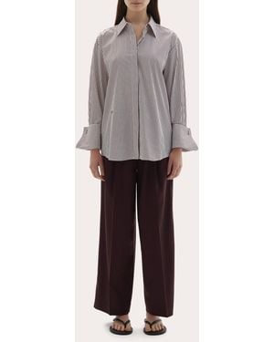 JOAEN Lowell Stripe Italian Cotton Button-Up Top - Gray