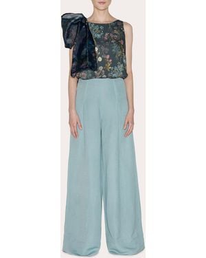 Lia Cohen Timeless Linen Pleated Wide-Leg Pants - Blue