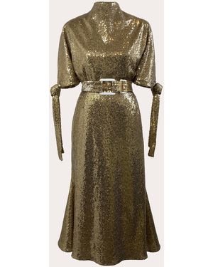 Edeline Lee Pedernal Sequin Belted Tie-Sleeve Midi Dress - Green