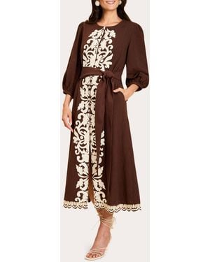 mestiza Suzanna Embroidered Button-Front Midi Dress - Brown