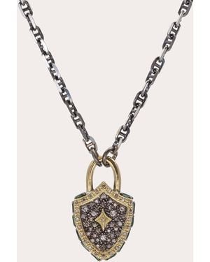 Armenta Diamond Two-Tone Blackened Protection Shield Pendant Necklace - White