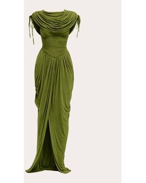 Andrea Iyamah Katu Gathered Mesh Drop-Waist Cape Maxi Dress - Green