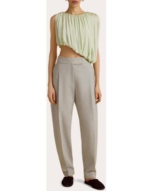 Marina Moscone Jersey Gathered Drape Asymmetric Crop Top - Natural