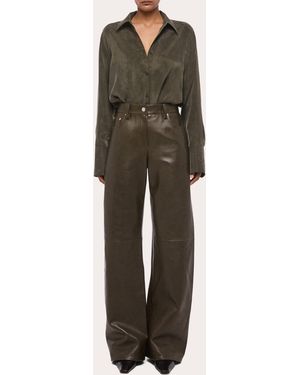 Helmut Lang Bonded Leather Relaxed Bootcut Jeans - Green