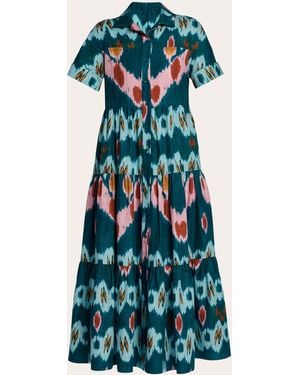 Erdem Ikat Cotton Tiered Midi Shirt Dress - Blue