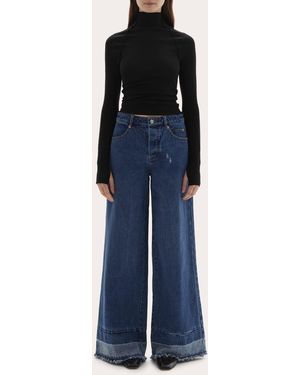 JOAEN Adrianne Washed Raw-Hem Wide-Leg Jeans - Blue