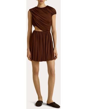 Marina Moscone Jersey Cutout Gathered Drape Mini Dress - Brown