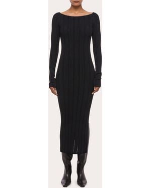 Helmut Lang Wide Rib Knit Boatneck Midi Dress - Blue