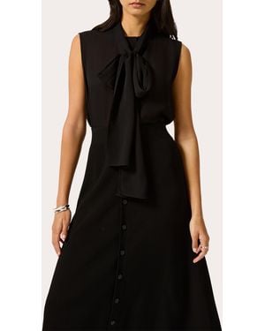 Argent Silk Georgette Sleeveless Bow Blouse - Black
