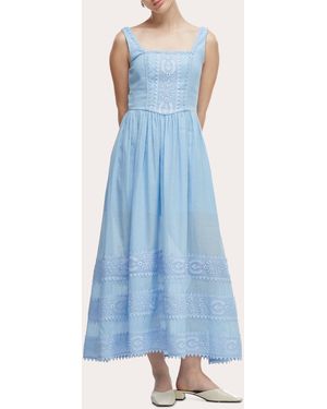 Waimari Alba Embroidered Cotton Corset Midi Dress - Blue