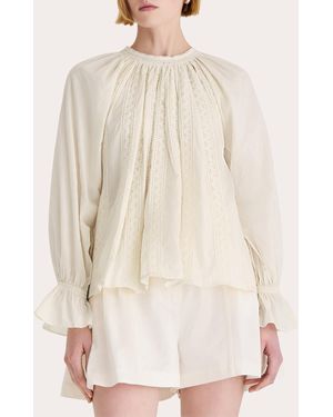 Merlette Maija Lace Voile Gathered Ruffle Top - Natural