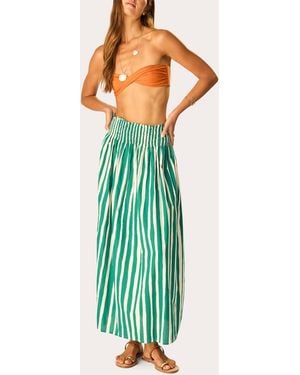 Natalie Martin Bella Stripe Cotton Smocked Maxi Skirt - Green