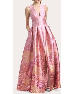 Sachin & Babi Brooke Pleated Floral-Print Mikado Gown - Pink