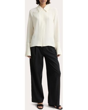 JOAEN Lea Silk Crepe Collared Shirt - White