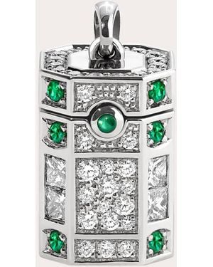 Statement Paris Emerald & Diamond Rise Pendant Necklace - White
