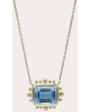 Anzie Topaz Dew Drop Carré Marine Necklace 14K - Blue