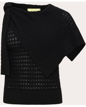 Hellessy Dove Knit Knotted Cape Asymmetric Top - Black