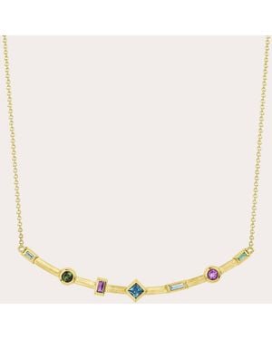 Jennifer DeMoro Sapphire & Amethyst Curved Bar Pendant Necklace 18K - Natural