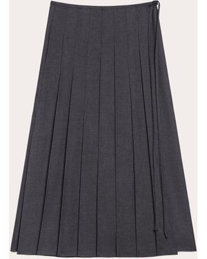 Theory Flannel Pleated Midi Wrap Skirt - Gray
