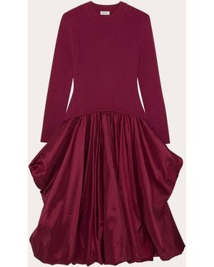 Jonathan Simkhai Kenlie Knit Taffeta Combo Gathered Midi Dress Viscose/Nylon/Elastane - Purple