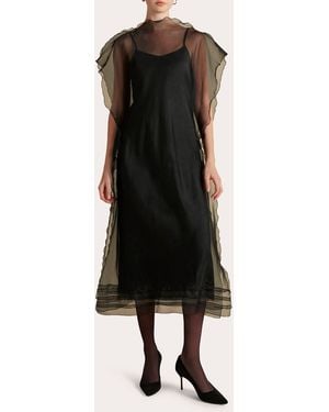 Marina Moscone Sheer Silk Organza Scalloped Midi Dress - Black